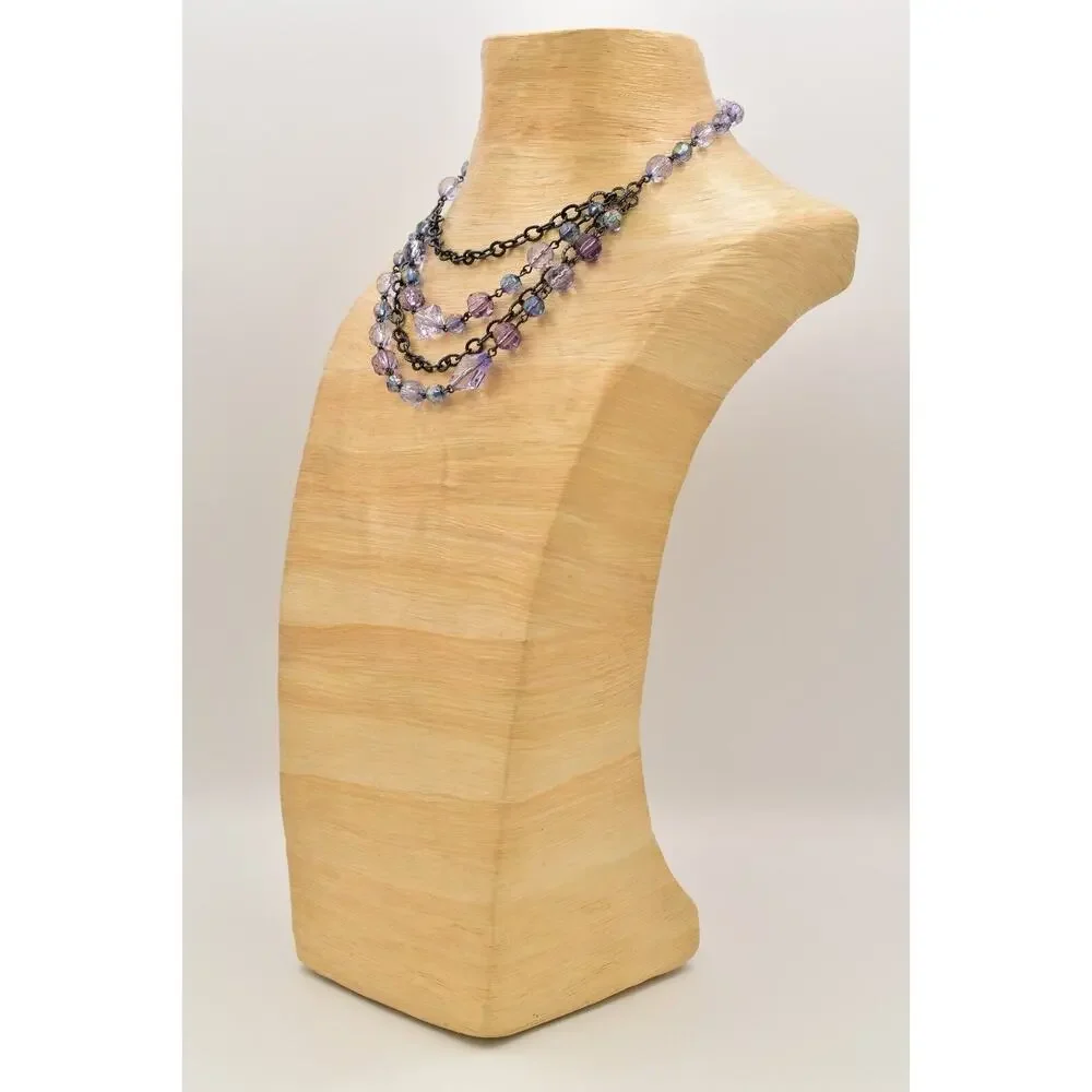 2028 Vintage Necklace Crystal Beaded Collar Purple Gunmetal Signed 1990s BinBD